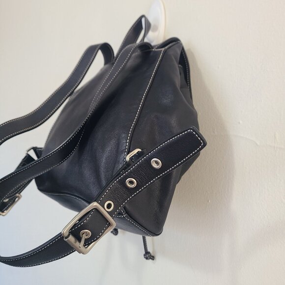 Coach 9569 Vintage Black Leather Drawstring Closure Backpack *read - Picture 6 of 7